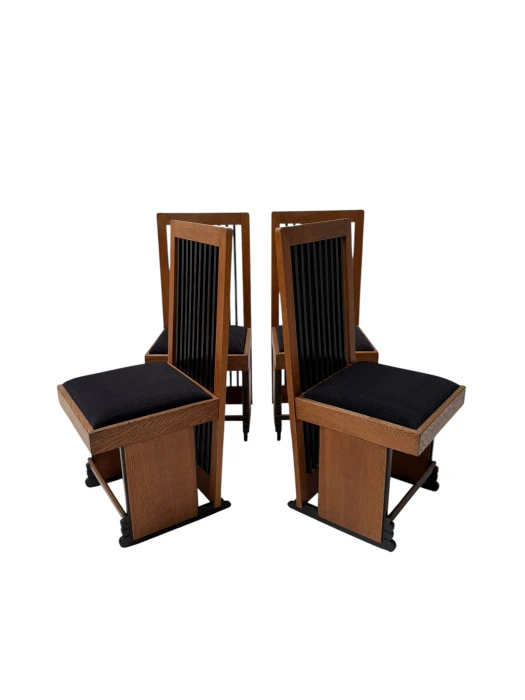 Four Art Deco Modernist High Back Dining Chairs by Architect Caspers, 1920s